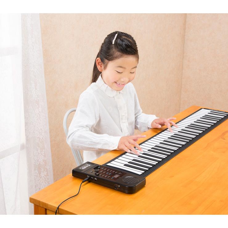 ロールピアノ 61鍵盤 電子ピアノ デモ演奏曲 45種 キーボード おもちゃ シリコン プレゼント 代引不可