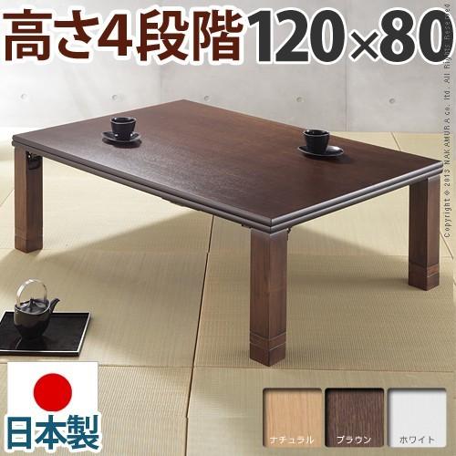 日本製 高さ4段階調整 120×80 天然木 丸型 折れ脚 こたつ こたつテーブル 長方形 四角形 フラットヒーター 木目 国産 天然木 北欧 代引不可