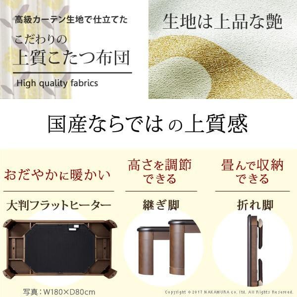 こたつ テーブル 国産 大判サイズ 継脚付きフラットヒーターこたつ 〔フラットリラ〕 180x80cm+国産北欧柄こたつ布団 2点セット 代引不可_1