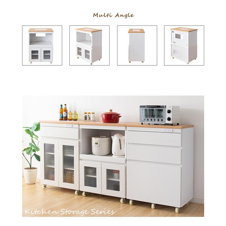キャスター付き レンジ台 キッチンラック Semplice センプリチェ 幅60cm コンセント付き レンジワゴン キッチンワゴン ワゴン 代引不可の画像