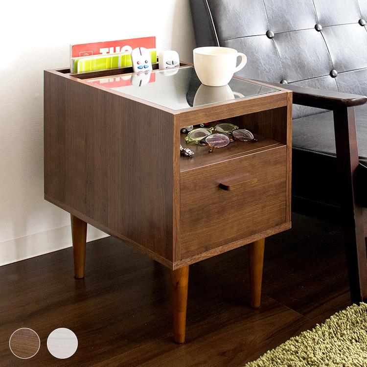 サイドテーブル メテル Meter テーブル 収納 ガラス棚 収納 リモコンラック付き 収納付き 木製 ガラステーブル 代引不可