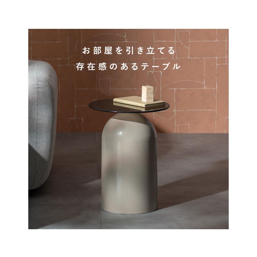 サイドテーブル テーブル ガラス天板 コンパクト ソファ ベッドサイド ソファ横 上品 かわいい ラウンド 直径39.5cm スチール コンパクトサイズ 代引不可の画像