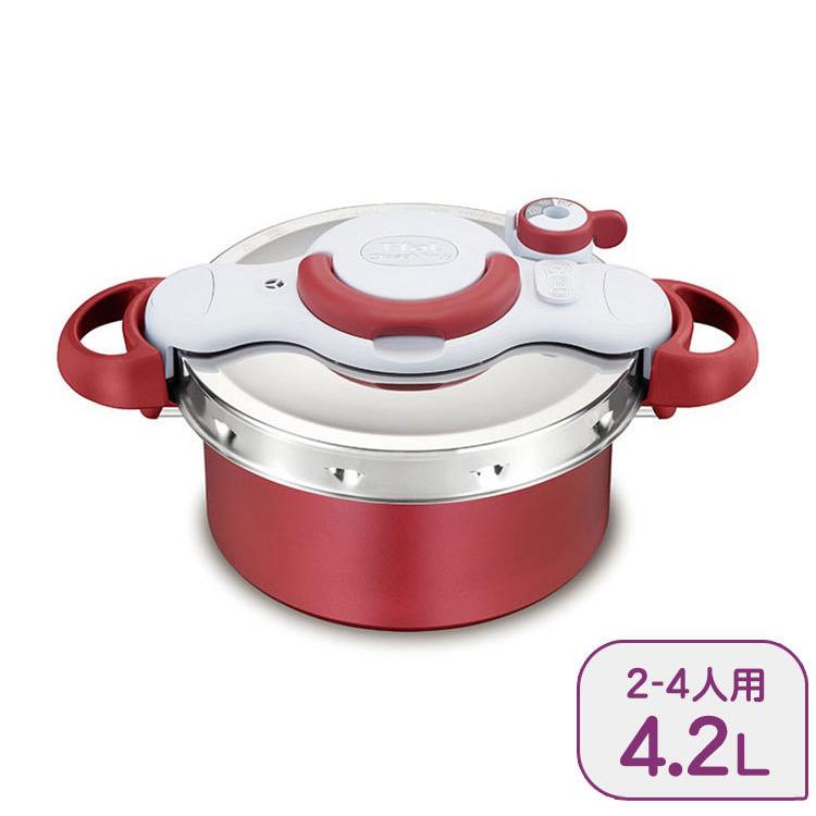 ティファール T-fal 圧力鍋 クリプソミニット デュオ ルージュ 4.2L ガス火 IH対応 2~4人用 ワンタッチ開閉 P4704231 安全ロック 圧力なべ 時短調理 代引不可