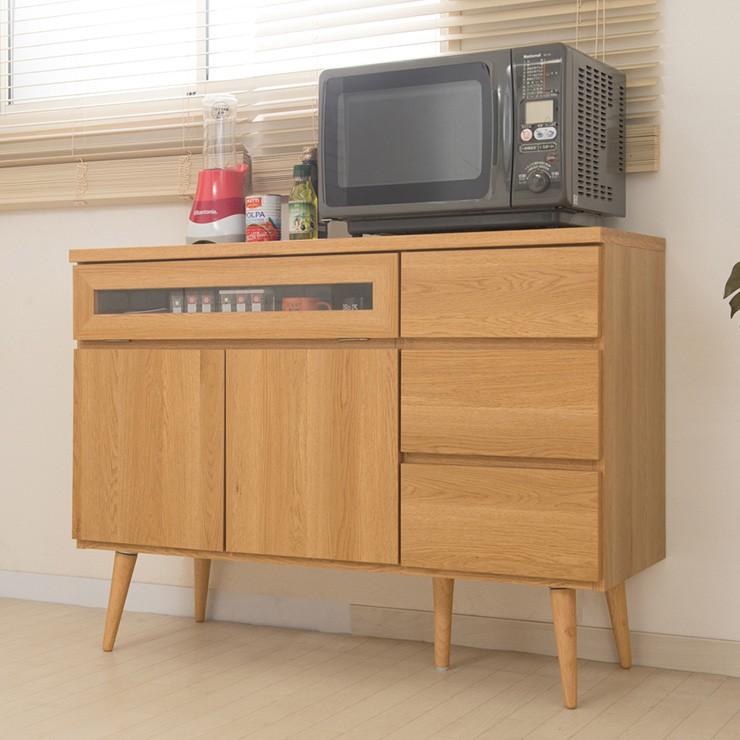 日本製 キッチンカウンター 幅110cm ナチュラル 家電型タイプ 完成品 組み立て不要 ガラス窓付きレンジ台 レンジラック 代引不可