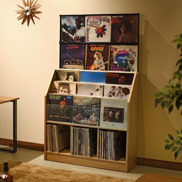 レコードディスプレイラック 木目ナチュラル レコード ジャケット ディスプレイ 約420枚収納 幅103cm ガラス 飾り棚 おしゃれ 代引不可
