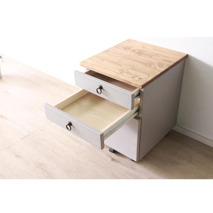 デスクワゴン 北欧調 幅40cm サイドワゴン キャスター付き サイドラック 収納 チェスト アンティーク調 組立品 グレー ホワイト 欧米 パイン材 代引不可 | ブランド登録なし | 08