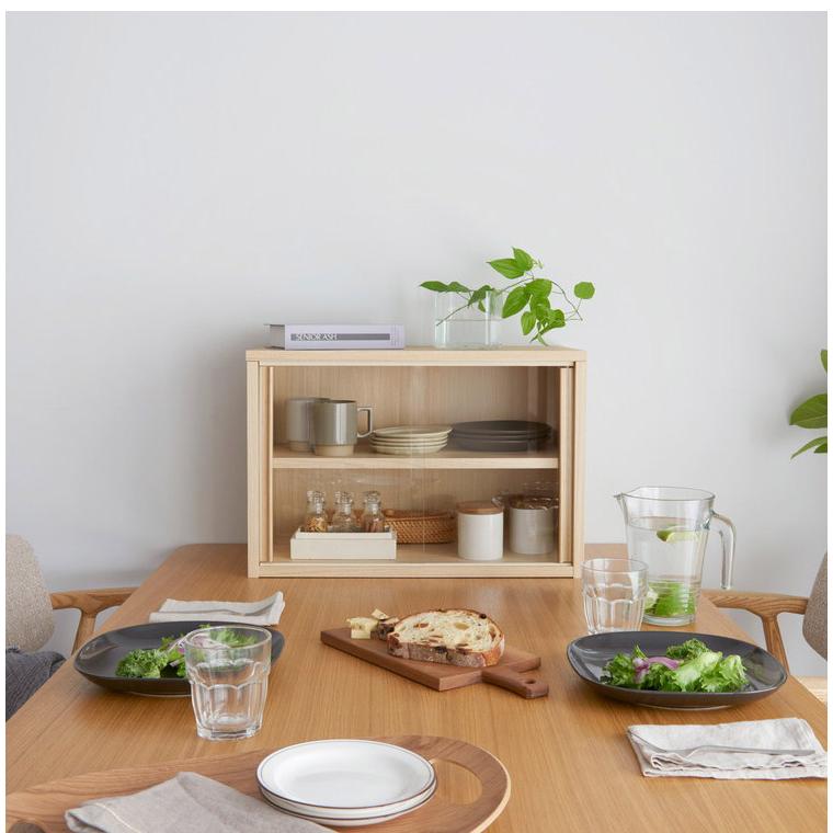 白井産業 食器棚 ミニ 幅57cm 高さ38cm ニカップボード ガラス引き戸