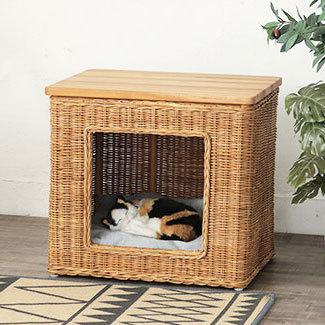 ペットハウス ペット ハウス クッション ラタン 籐 アジアン ナチュラル サイドテーブル 犬 猫 収納 ドッグハウス キャットハウス おしゃれ 北欧 代引不可