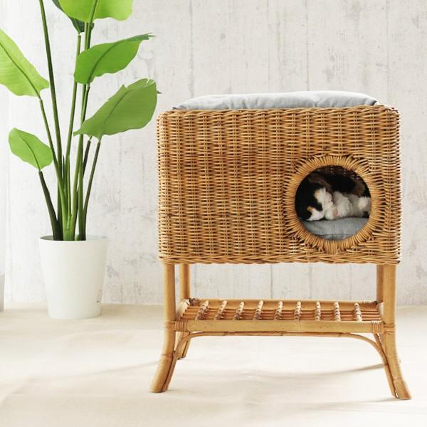 ペット ハウス キャットタワー クッション ラタン 籐 アジアン ナチュラル 北欧 犬 猫 代引不可