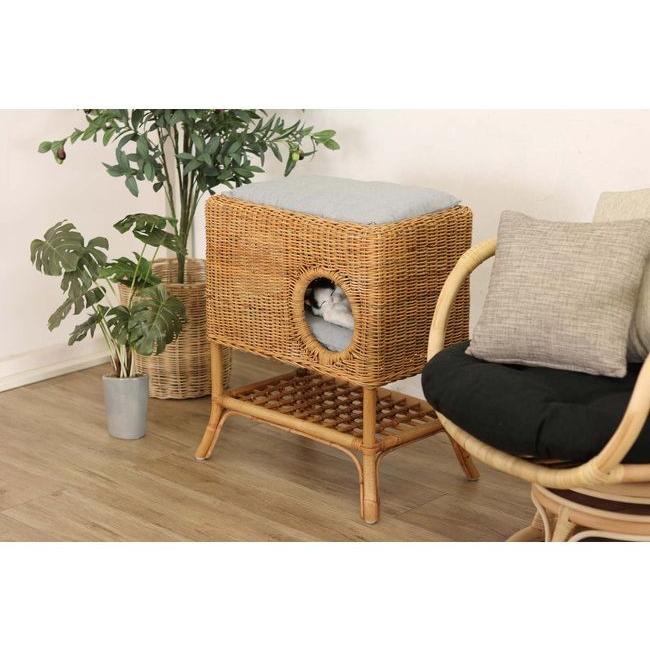 【訳あり品】 ペット ハウス キャットタワー クッション ラタン 籐 アジアン ナチュラル 北欧 犬 猫 代引不可 【1723714204】(10086円)