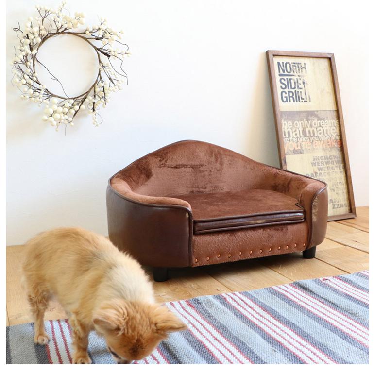 ペットソファ 幅65cm 座面取り外し可能 収納スペース PVC生地 シックなデザイン 防汚 傷に強い ペット用品収納 チャック付き クッション付き 代引不可