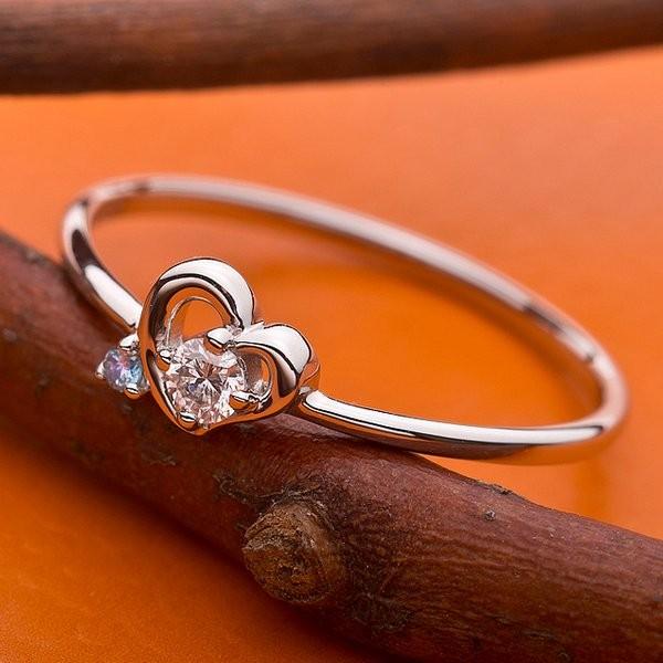 〔鑑別書付〕プラチナPT950　天然ダイヤリング 指輪　ダイヤ0.05ct　アイスブルーダイヤ0.01ct 10号　ハートモチーフ 代引不可