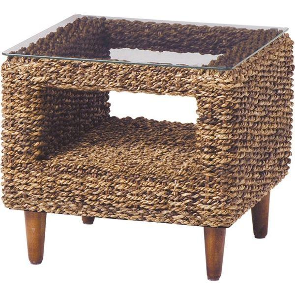 サイドテーブル/ローテーブル 〔正方形/幅50cm〕 強化ガラス×ピサンアバカ アジアンテイスト グランツシリーズ ナチュラル-ST 代引不可