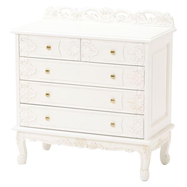 ワイドチェスト/リビングチェスト 〔4段/小引き出しタイプ〕 幅80cm 木製 猫足 アンティークホワイト 『ヴィオレッタシリーズ』 〔完成品〕 代引不可