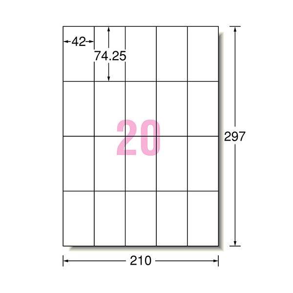 （まとめ）エーワン ラベルシール[インクジェット]マット紙・ホワイト A4判 20面 42×74.25mm 60220 1冊(20シート) 〔×5セット〕 代引不可の画像