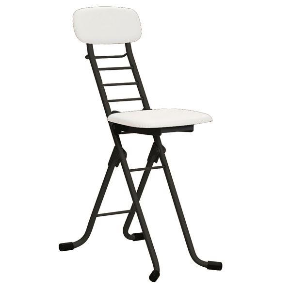 折りたたみ椅子 〔4脚セット ホワイト×ブラック〕 幅35cm 日本製 高さ6段調節 スチールパイプ 『カラーリリィチェア』 代引不可