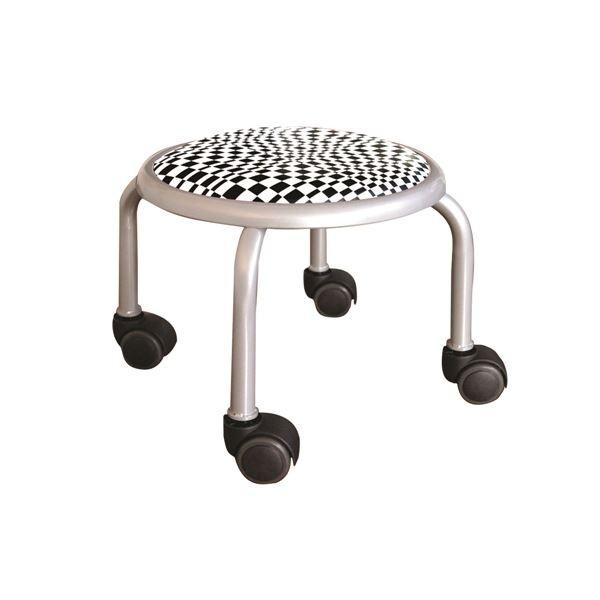 スタッキングチェア/丸椅子 〔同色4脚セット モザイクチェック×シルバー〕 幅32cm 日本製 『ローキャスター ボン アート』 代引不可