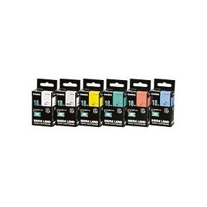 カシオ CASIO ネームランド NAME LAND スタンダードテープセット 18mm 白・黄・緑・赤・青・透明/黒文字 XR-TAPE-18C 1パック(6個:各色1個) 代引不可