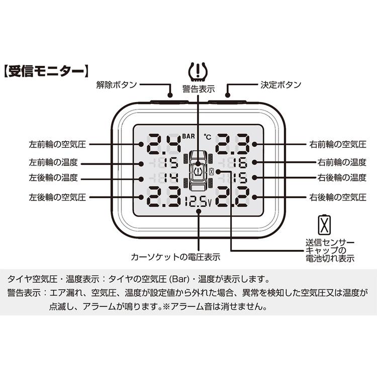 カシムラ TPMS 車用空気圧センサー 車内でタイヤの空気圧/温度をチェックできる 小型センサー KD-258｜rcmdhl｜05