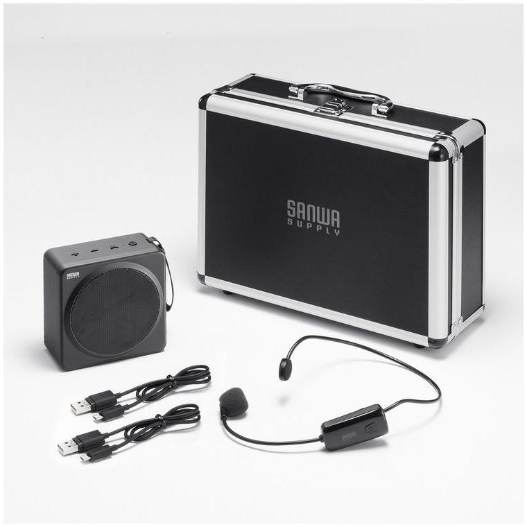 サンワサプライ メーカー直送 ワイヤレスポータブル拡声器 最大25W 高出力 ワイヤレスヘッドマイク ワイヤレス拡声器スピーカー ハンズフリー デスク 代引不可