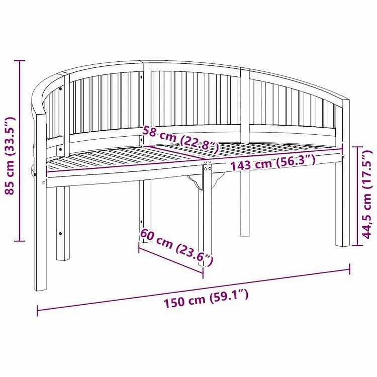 vidaXL バナナベンチ 151cm チーク無垢材 家具 アウトドア家具 屋外椅子 アウトドアベンチ 代引不可の画像