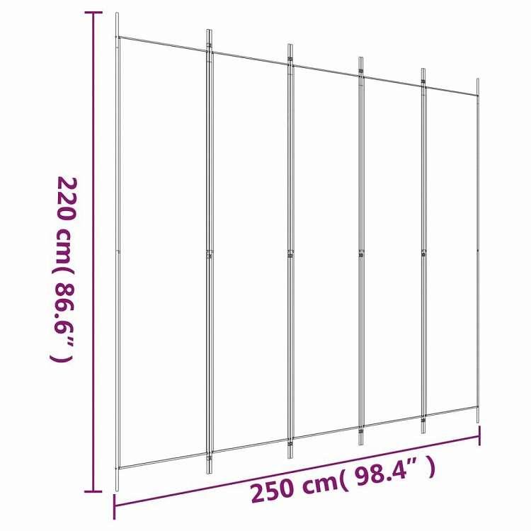 vidaXL 5パネルルームディバイダー ホワイト 250x220 cm ファブリック 家具 間仕切り 代引不可_7