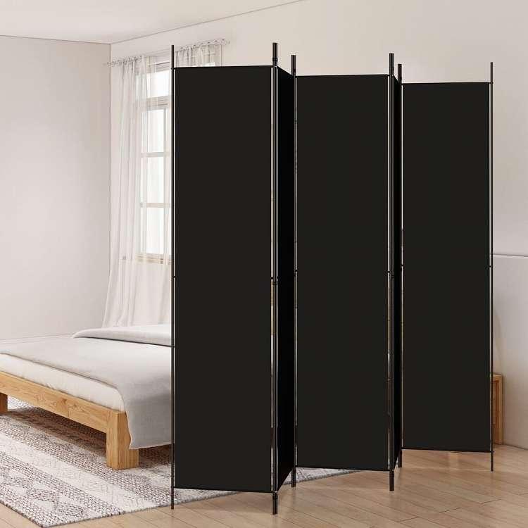 vidaXL 5パネル ルームディバイダー ブラック 250x220 cm ファブリック 家具 間仕切り 代引不可_1