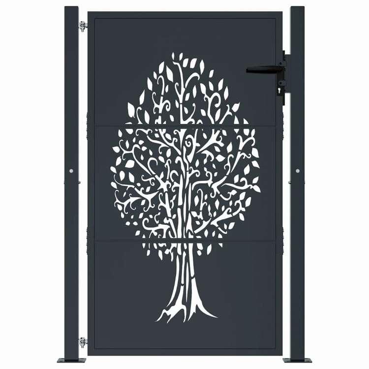 vidaXL ガーデンゲート アンスラサイト 100x125 cm スチールツリーデザイン ハードウェア フェンス バリア ゲート 代引不可_2