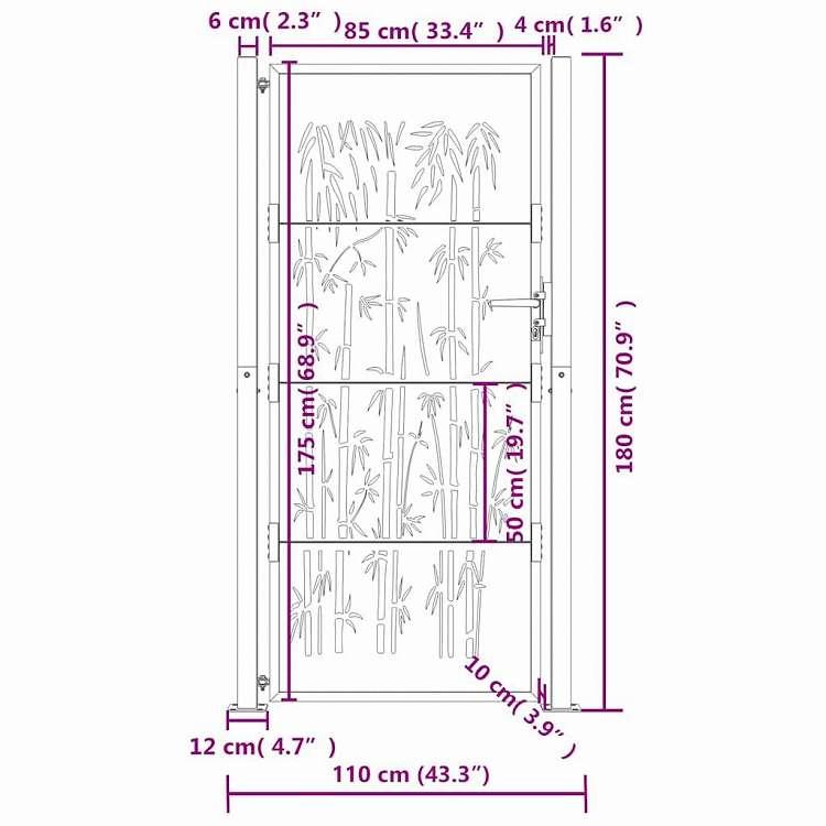 vidaXL ガーデンゲート アンスラサイト 100x175 cm スチール 竹デザイン ハードウェア フェンス バリア ゲート 代引不可_8