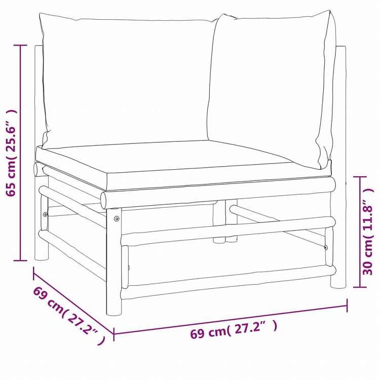 vidaXL ガーデンラウンジ5点セット ライトグレークッション付き 竹製家具 アウトドア家具 屋外家具セット 代引不可_7