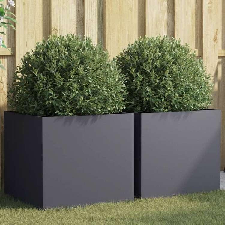 vidaXL プランター 2点 アントラシート 49x47x46cm スチール ホーム ガーデン 芝 ガーデン ガーデニング 鉢植え・プランター 代引不可_1