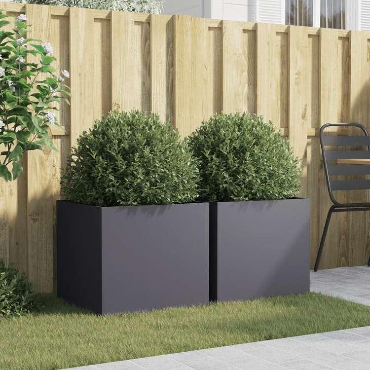 vidaXL プランター 2点 アントラシート 49x47x46cm スチール ホーム ガーデン 芝 ガーデン ガーデニング 鉢植え・プランター 代引不可_2
