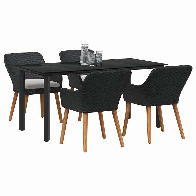 vidaXL ガーデンダイニングセット クッション付き 5 pcs ブラック ポリラタン 家具 アウトドア家具 屋外家具セット 代引不可_1