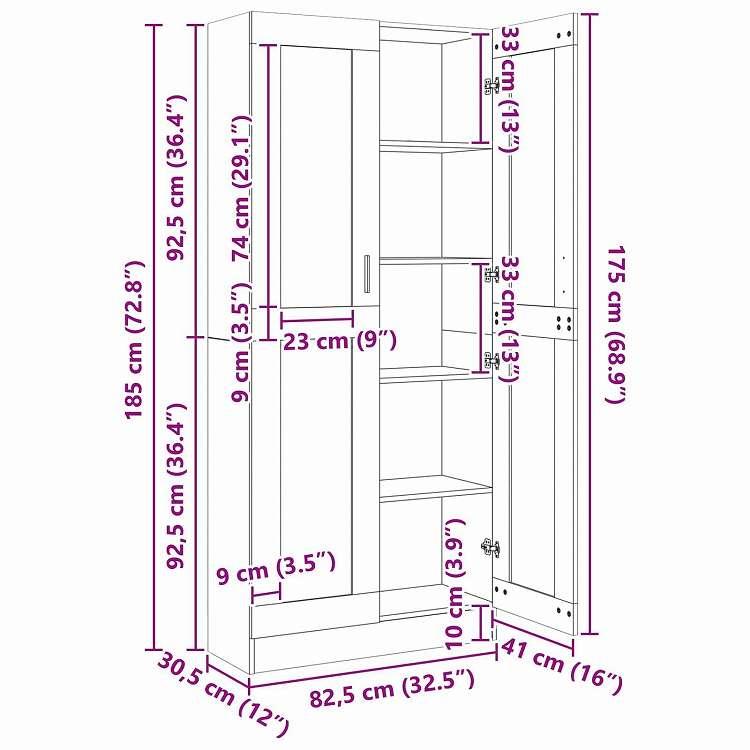 vidaXL 本棚 ブラックオーク 82.5 x 30.5 x 185 cm エンジニアリングウッド 家具 棚 本棚・オープンラック 代引不可の画像