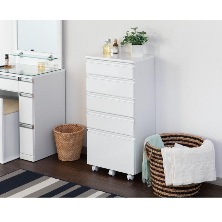 一生紀 サニタリーチェスト 完成品 幅45 奥行30 高さ90 DRITTO キャスター付き ランドリーチェスト 鏡面 ホワイト 白 スリム ランドリーラック 代引不可 