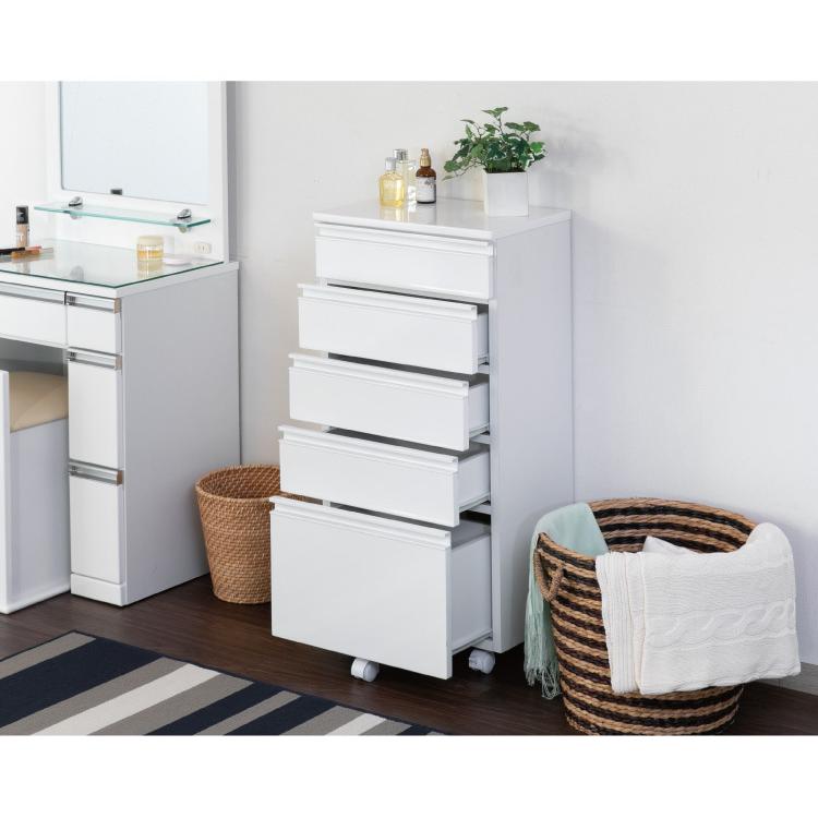 一生紀 サニタリーチェスト 完成品 幅45 奥行30 高さ90 DRITTO キャスター付き ランドリーチェスト 鏡面 ホワイト 白 スリム ランドリーラック 代引不可 