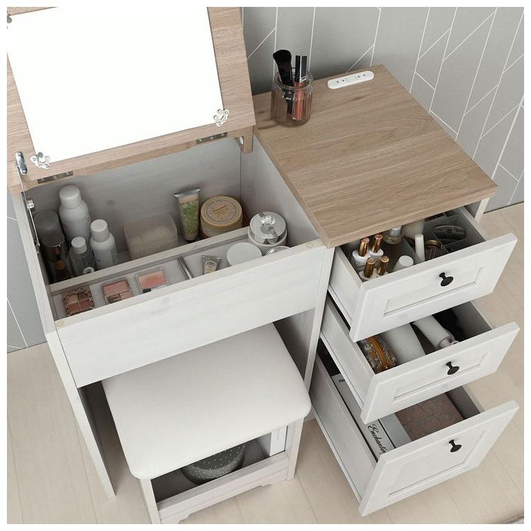 ドレッサー デスク 兼用 ドレッサーデスク ホワイト×グレー コンパクト