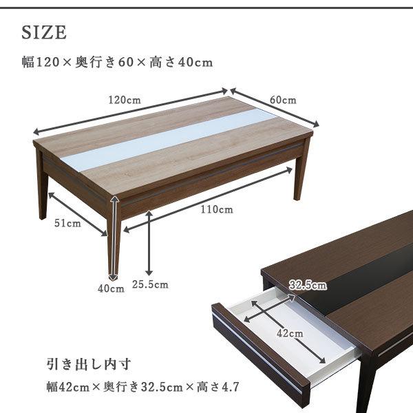 収納付き センターテーブル 幅120 奥行60 高さ40 ローテーブル 白