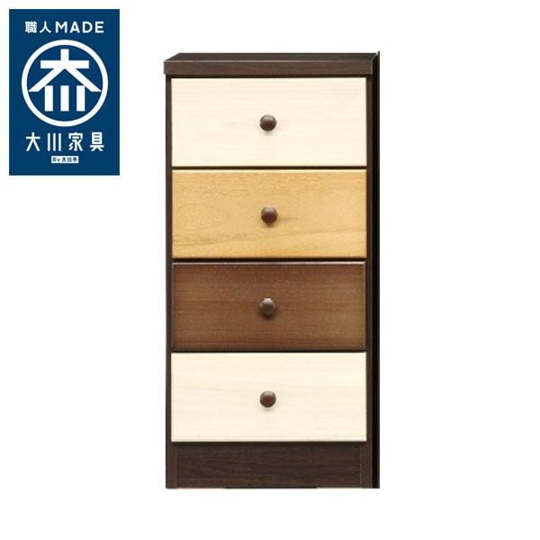 国産 大川家具 完成品 チェスト 4段 幅39cm 高さ80cm 無垢材 収納 タンス 桐材 日本製 木製 衣類 おしゃれ 代引不可