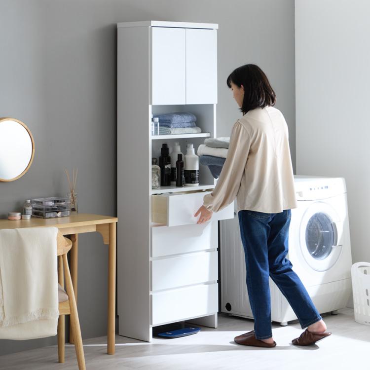 ランドリー収納 完成品 国産 幅55cm 薄型 ハイタイプ 収納 隙間収納