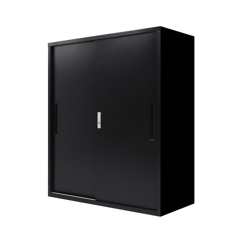 引き戸書庫 組み立て品 幅90cm 2.6cmピッチで可動棚 鍵付き