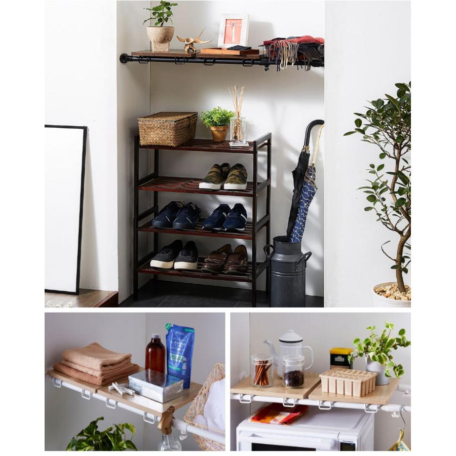 突っ張りデザインラック 木目調 伸縮式 つっぱり棚 つっぱりラック