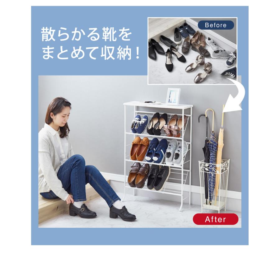 棚付き シューズラック 6足収納 幅60cm おしゃれな大理石柄 玄関収納