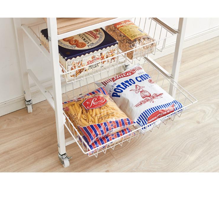 ヴィンテージ調 キッチンワゴン 幅50cm かご2段 コンセント キャスター