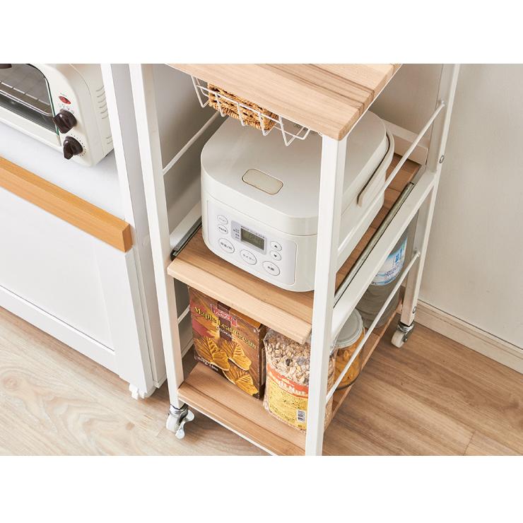 すき間収納 ヴィンテージ調 キッチンワゴン スリム 幅30cm かご