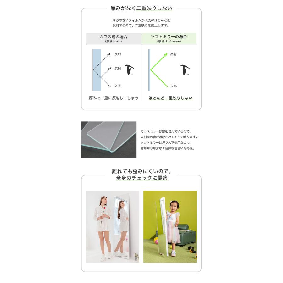 リコメン堂 brisafe 割れない鏡 50×160cm ホワイト ナチュラル