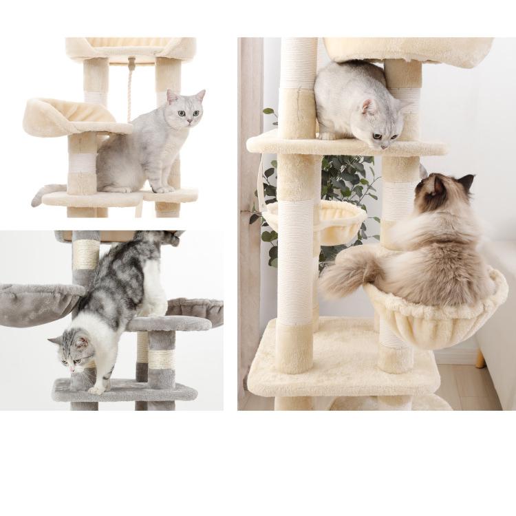 キャットタワー　高さ174cm 据え置き型　ライトグレー リコメン堂 キャットタワー 据え置き スリム 60×49cm 高さ174cm