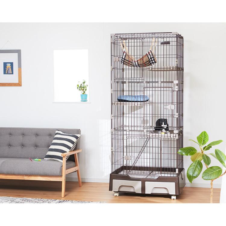 リコメン堂 キャットケージ 3段 トイレ付 収納 はしご ドアロック