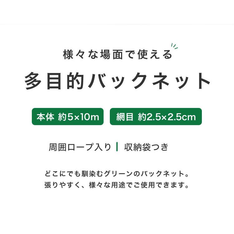 バックネット 野球 5×10m 網目2.5cm グリーン 防球ネット ネット 保護用ネット 多目的ネット ゴルフネットバッティングネット カラスよけ | リコメン堂 | 02