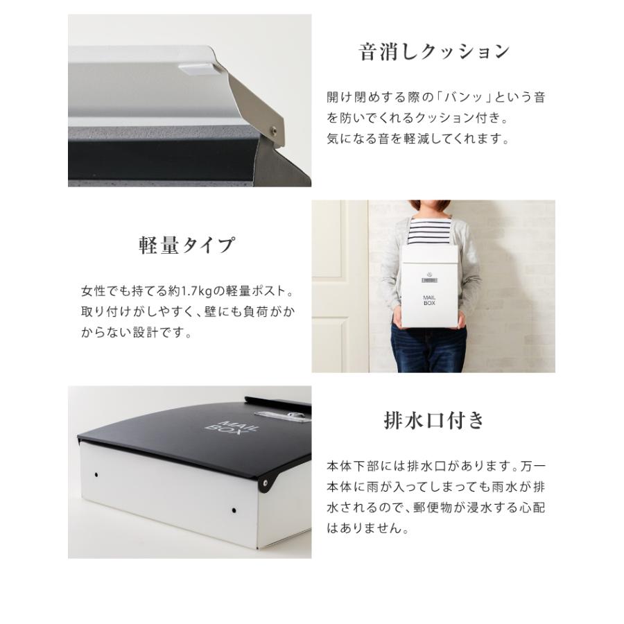 リコメン堂 郵便ポスト 壁掛け 鍵付き 軽量 排水口付き 錆びにくい